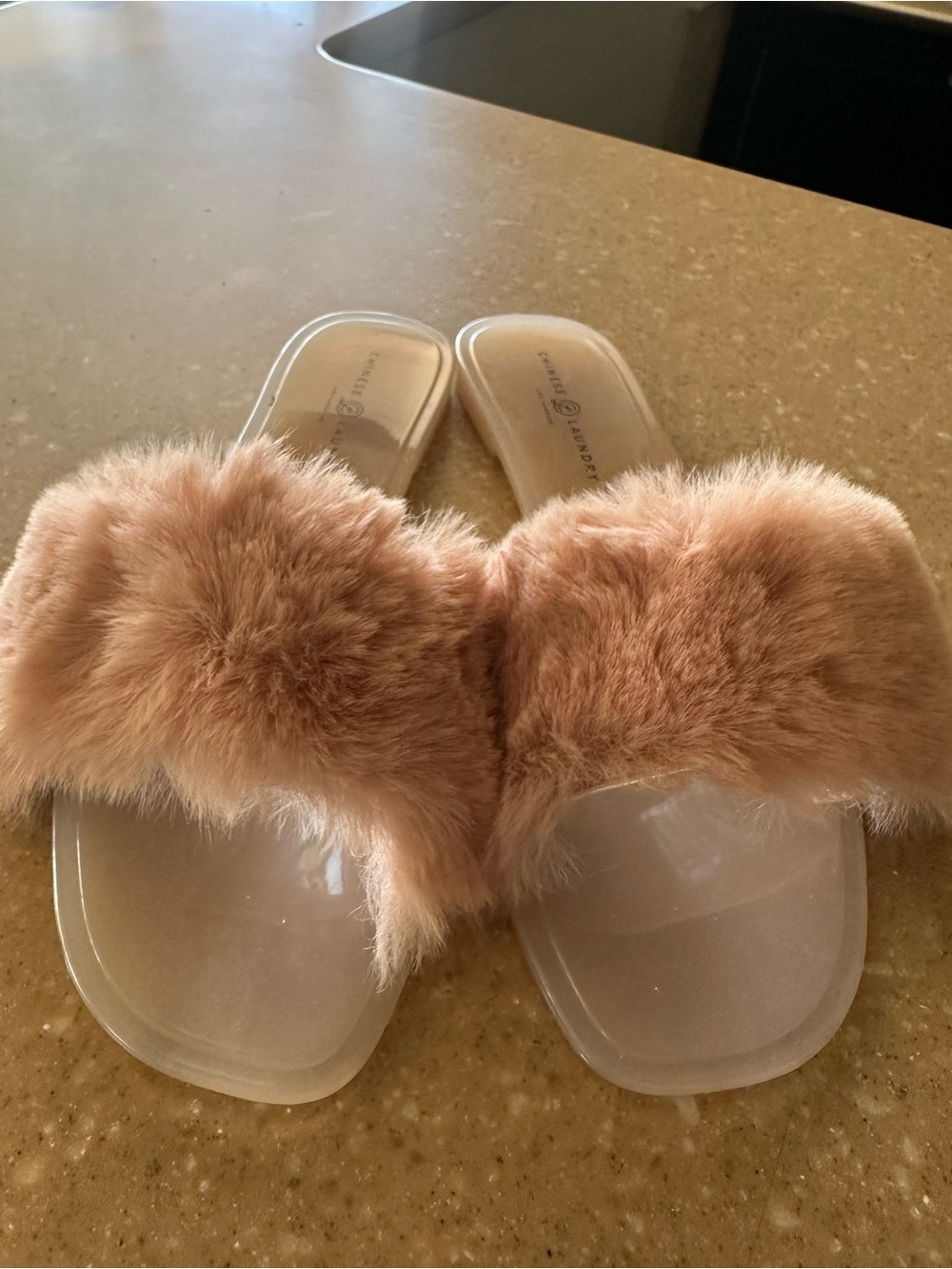 Chinese Laundry Plush Faux Fur Slide Sandals - Pink